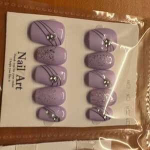 Purple‎ Press On Nails Short Square Nail Art Fake Nails Rhinestone